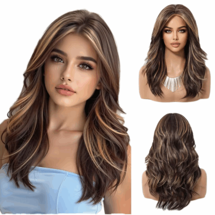 Ainizi 60cm Ash Blond/Brown Body Wave Synthetic Hair Wig