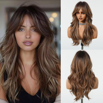 Ainizi 60cm Ash Blond/Brown Body Wave Synthetic Hair Wig