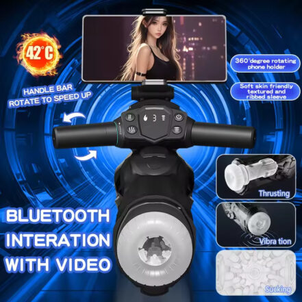 Motorcycle Thrusting Vibrating Sucking and Warming Male Masturbator with Bluetooth