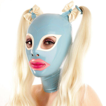 Latex Rubber Hood with Double Blond Ponytail Wig