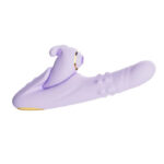 Purple silicone rabbit vibrator with a curved shaft and bunny teaser, finished with gold accents.