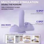 Infographic banner showing a purple 3D sex toy with bold white text about multi-point stimulation and labeled areas like G-spot, C-spot, and anal region.
