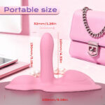 Pink portable silicone vibrator with measurement annotations: length 230 mm (9.06 in), shaft height 110 mm (4.35 in), base width 130 mm (5.19 in).