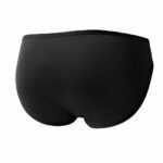 Back view of black seamless women's boyshort underwear on a white background in full-coverage style.