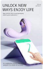 Purple curved vibrator with a gold ring hovering above a smartphone, set against a light background; marketing copy overlaid reads 'Unlock New Ways Enjoy Life'.