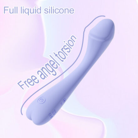 Curved purple silicone vibrator with a rounded tip and control buttons at the base.