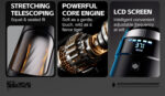Three black rounded panels showcasing a fitness device: (left)