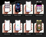collage of eight smartphones showing app modes: Classic, Music, Make a mark, Voice control, Interactive, Video mode, Shake it!, Game mode