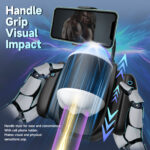 Robotic hands grip a high-tech device while a tilted smartphone shows a couple, illustrating strong handle grip and visual impact for a phone holder.