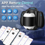 Promotional banner showing an app remote and six mode icons (Classic, Video, Music, Shake, Voice, Sliding). Smartphones display the app interface at the bottom.