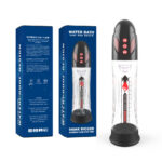 Blue packaging and a transparent cylindrical male pump with black cap, labeled Water Bath and Think Bigger (passion pump for men).