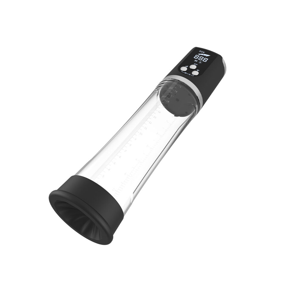 Electronic handheld spirometer with a transparent measurement chamber and a digital display, used to measure lung capacity.