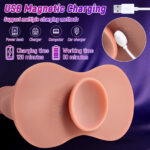 Infographic about USB magnetic charging for a sex toy, listing multiple charging methods (power bank, charger, computer, car charger) and battery times.
