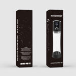 Packaging for a water pump sex toy for men; two black boxes with one showing a clear pump and display labeled 'WATER PUMP'.