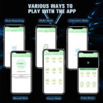 Graphic showing six smartphones demonstrating the app's modes: Draw Something, Shake Mode, Interactive Mode, Musical Mode, Classic Mode, and Video Mode on a dark background.