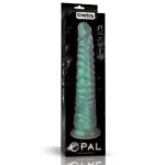 Teal, spiral-shaped adult toy packaged in a black box with 'OPAL' branding at the bottom center.