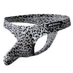 Leopard-print men's jockstrap with a branded waistband reading JOCKMAIL.